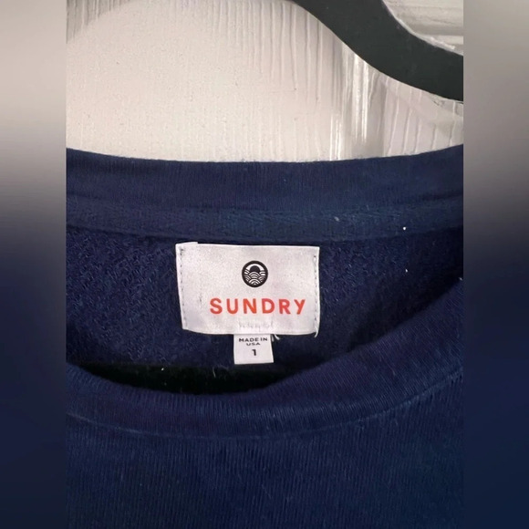 Sundry Anthropologie Navy Blue Pink Tie Dye Crewneck Sweatshirt Sweater Size 1 - Picture 3 of 7